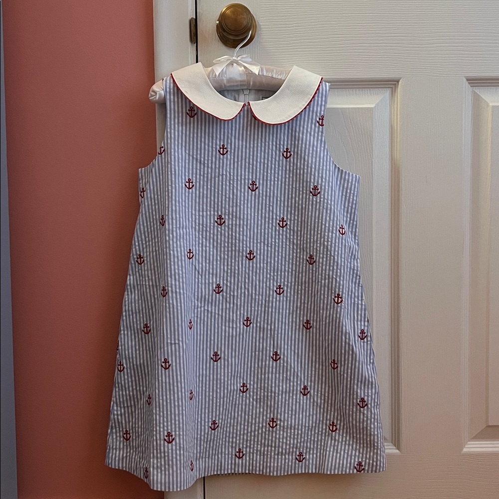 Classic Prep Seersucker Dress with Anchor Pattern